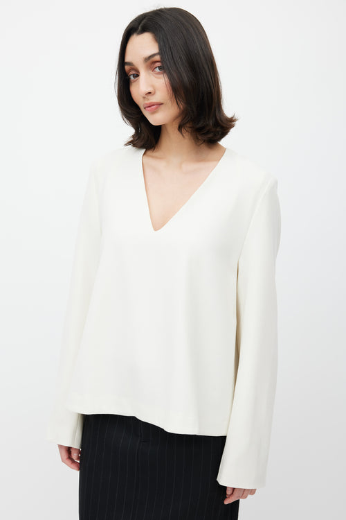 Totême White V-neck Long Sleeve Top