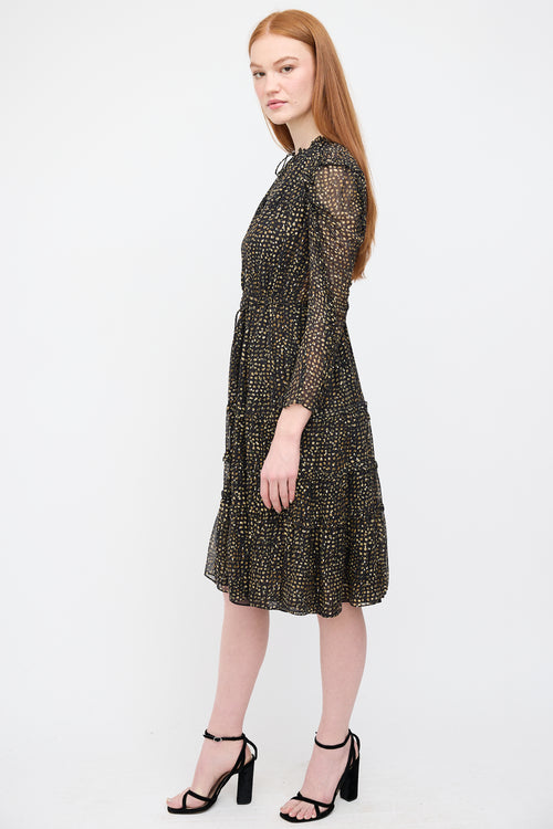 Ulla Johnson Black 
Gold Silk Dot Print Dress