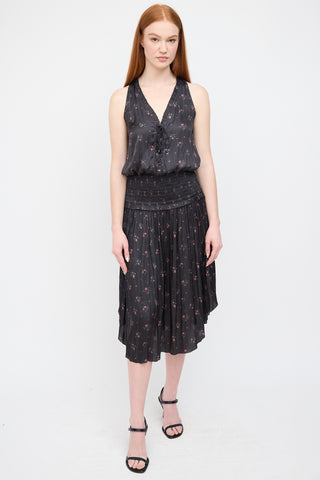 Ulla Johnson Black Satin Floral Lucille Dress