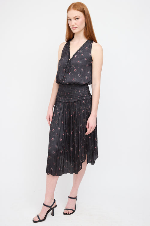 Ulla Johnson Black Satin Floral Lucille Dress