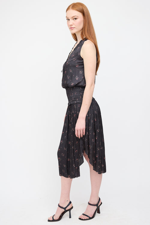 Ulla Johnson Black Satin Floral Lucille Dress