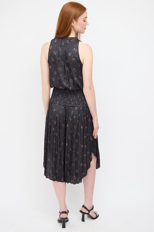 Ulla Johnson Black Satin Floral Lucille Dress