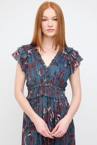 Ulla Johnson Blue 
Red Floral Cicely Dress