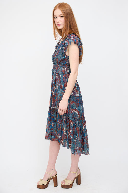 Ulla Johnson Blue 
Red Floral Cicely Dress