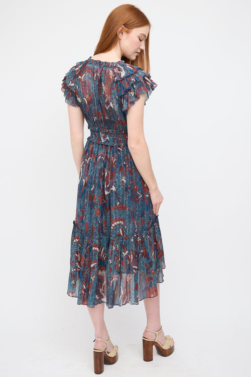 Ulla Johnson Blue 
Red Floral Cicely Dress