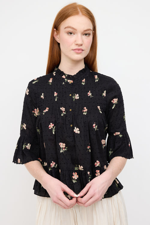 Ulla Johnson Black 
Multi Floral Charlotte Blouse