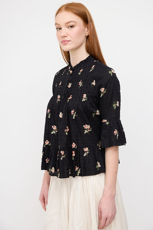 Ulla Johnson Black 
Multi Floral Charlotte Blouse