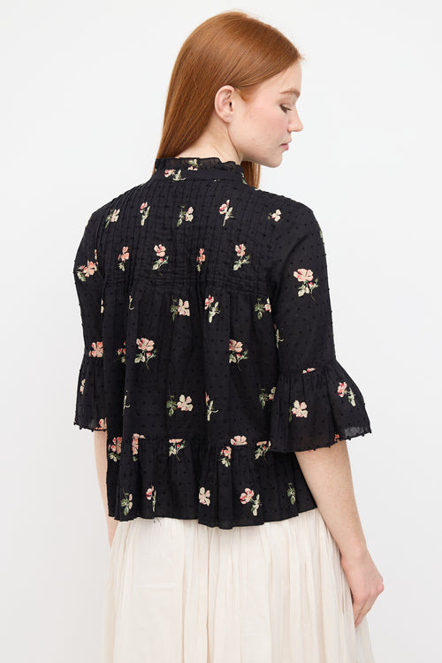 Ulla Johnson Black 
Multi Floral Charlotte Blouse