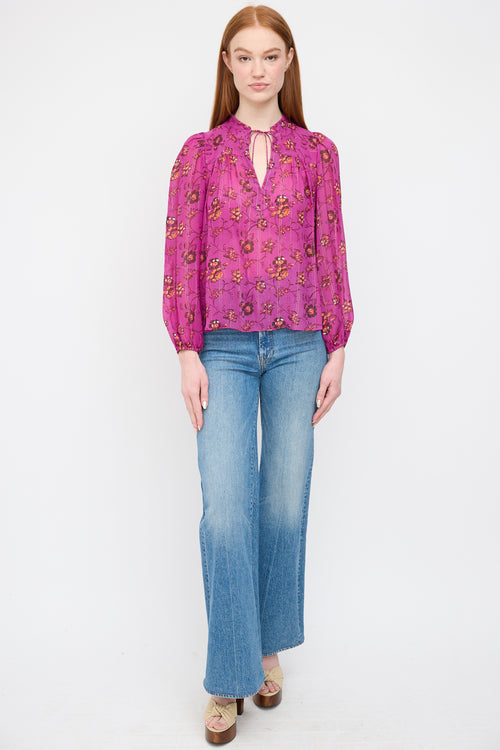 Ulla Johnson Purple Silk Floral Constance Blouse