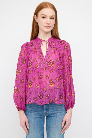 Ulla Johnson Purple Silk Floral Constance Blouse