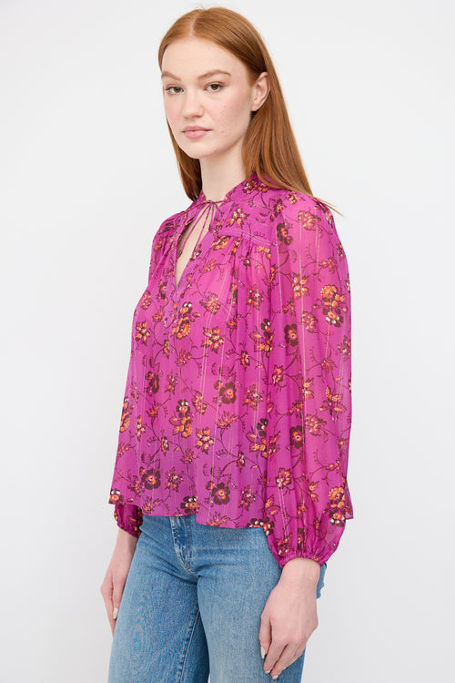 Ulla Johnson Purple Silk Floral Constance Blouse