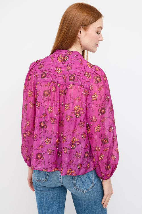 Ulla Johnson Purple Silk Floral Constance Blouse