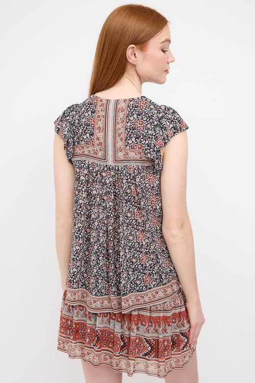 Ulla Johnson Navy 
Pink Silk Floral Soleil Blouse