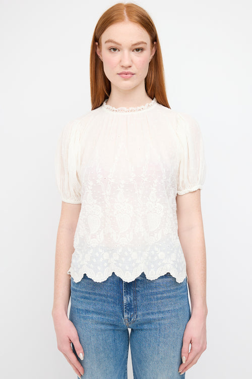 Ulla Johnson White Eyelet Cotton Blouse