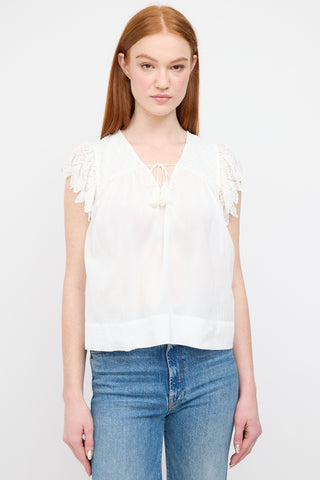 Ulla Johnson White Lace Sleeve Tassel Blouse