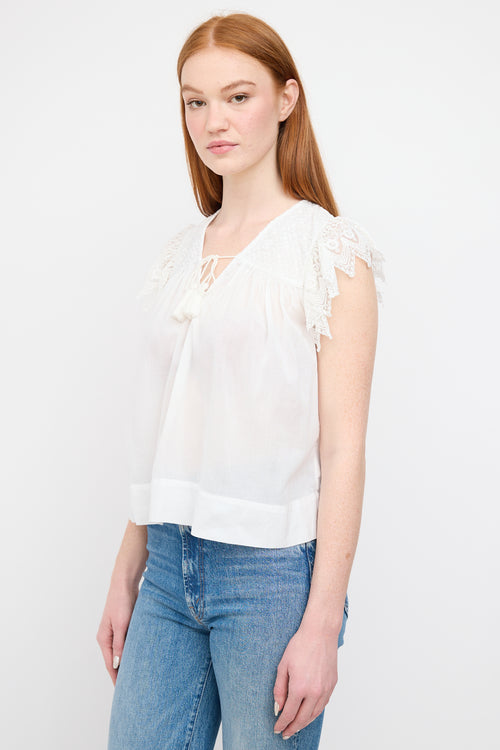 Ulla Johnson White Lace Sleeve Tassel Blouse