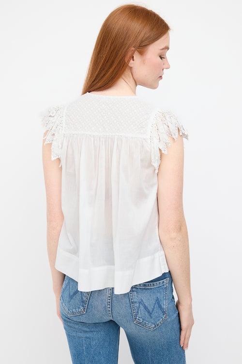 Ulla Johnson White Lace Sleeve Tassel Blouse