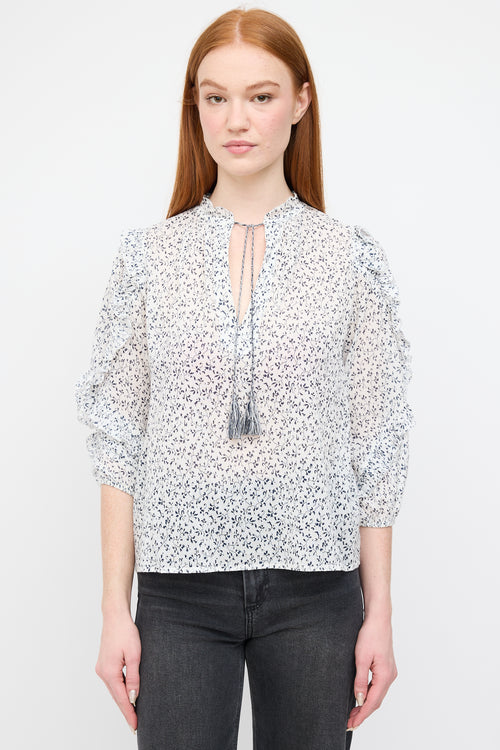 Ulla Johnson White 
Navy Floral Lillian Blouse