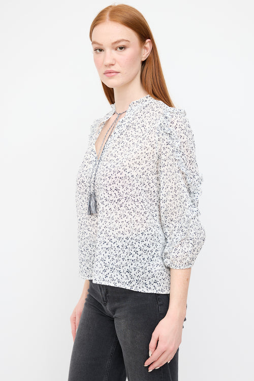 Ulla Johnson White 
Navy Floral Lillian Blouse