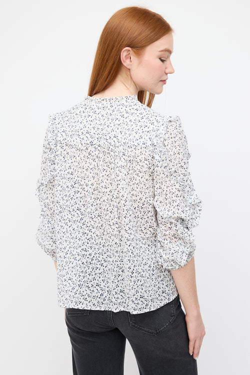 Ulla Johnson White 
Navy Floral Lillian Blouse