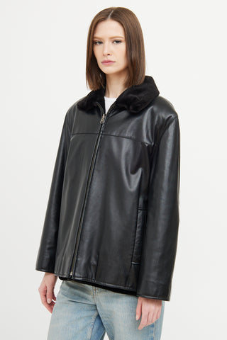 VSP Archive Black Mink Leather Reversable Zip Jacket