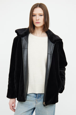 VSP Archive Black Mink Leather Reversable Zip Jacket