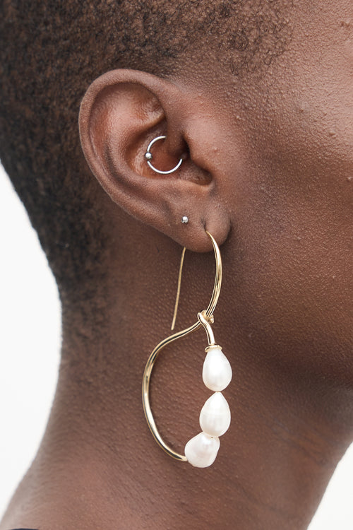 VSP Archive Gold 
White Pearl Bead Hoop Earrings