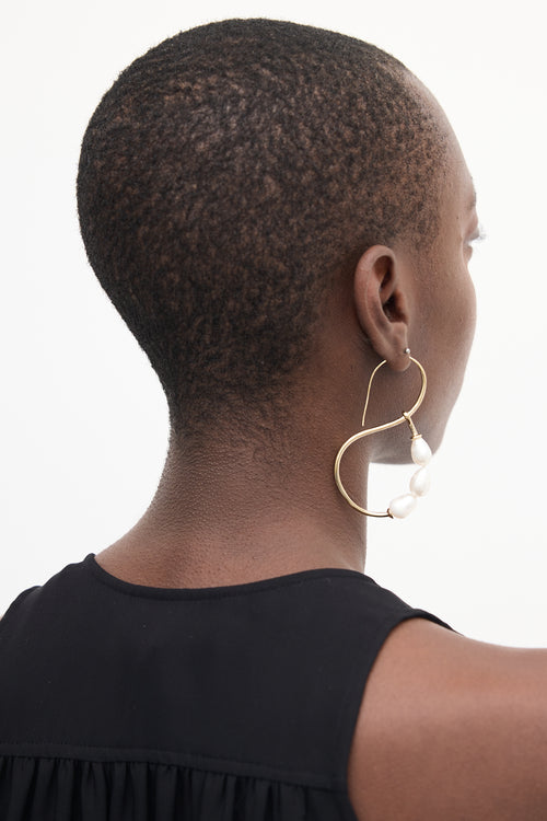 VSP Archive Gold 
White Pearl Bead Hoop Earrings