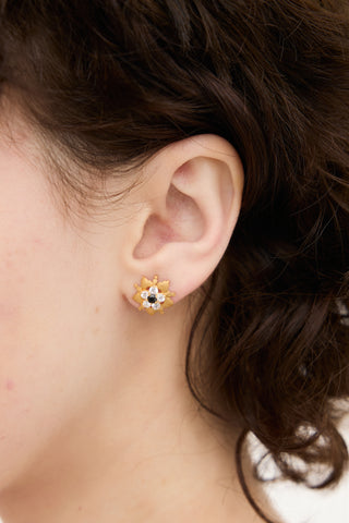 Fine Jewelry 18K Yellow Gold 
Multi Stone Flower Stud Earrings