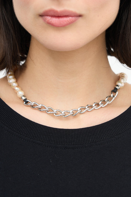 Turchin Silver Chain Link 
Pearl Necklace