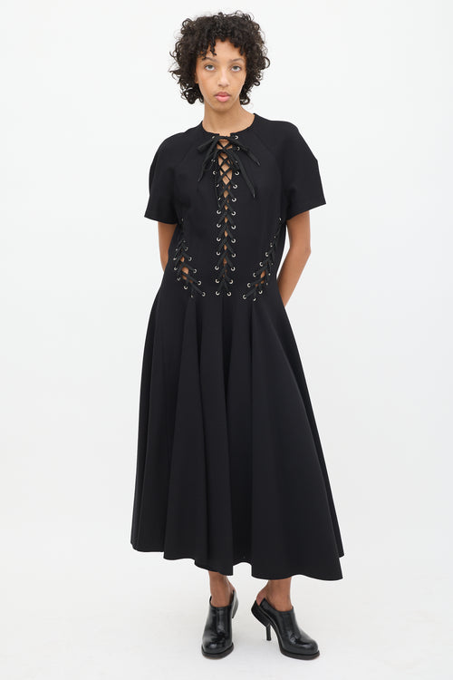 UNTTLD Black Lace Up Panelled Midi Dress