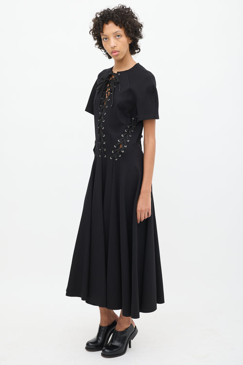 UNTTLD Black Lace Up Panelled Midi Dress