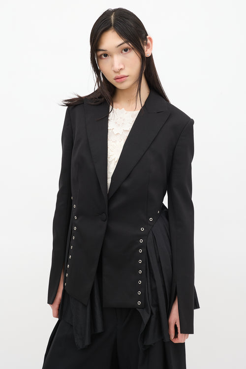 UNTTLD Black Wool 
Cotton Andas Lace Up Blazer