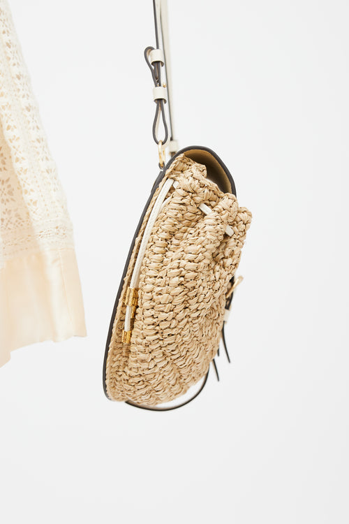 Ulla Johnson Beige 
Cream Raffia Paloma Ruched Bag