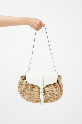 Ulla Johnson Beige 
Cream Raffia Paloma Ruched Bag