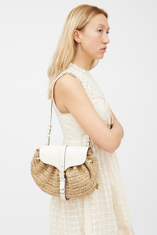 Ulla Johnson Beige 
Cream Raffia Paloma Ruched Bag