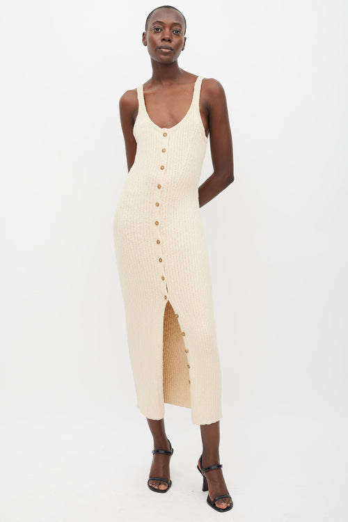 Ulla Johnson Beige Cotton Ribbed Nedda Dress