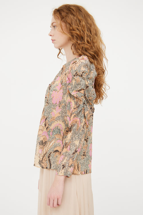 Ulla Johnson Beige 
Multicolour Paisley Metallic Top