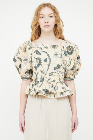 Ulla Johnson Yellow 
Multicolour Ruffled Floral Top