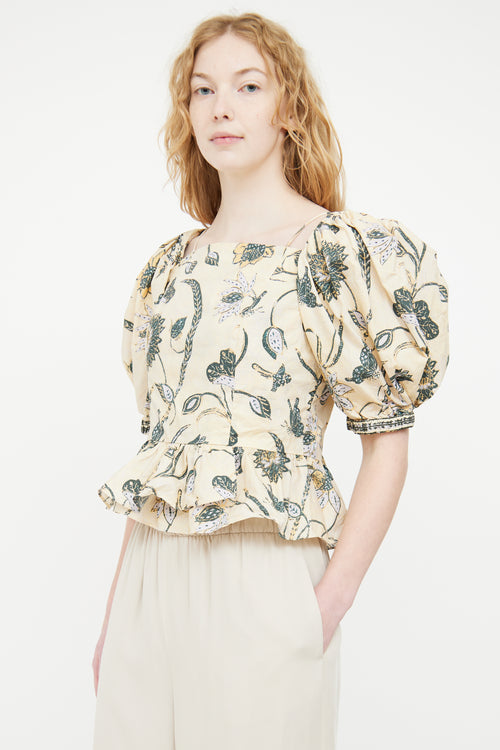 Ulla Johnson Yellow 
Multicolour Ruffled Floral Top