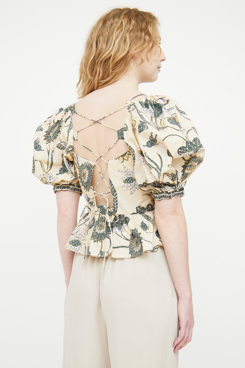 Ulla Johnson Yellow 
Multicolour Ruffled Floral Top