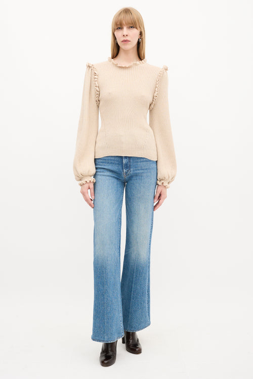 Ulla Johnson Beige Wool 
Silk Ruffle Knit Sweater