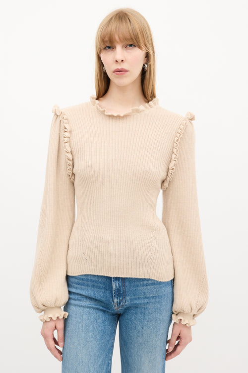 Ulla Johnson Beige Wool 
Silk Ruffle Knit Sweater