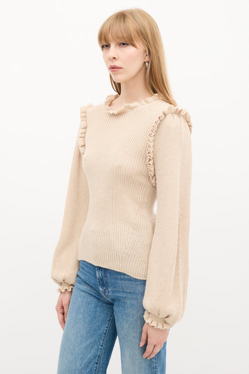 Ulla Johnson Beige Wool 
Silk Ruffle Knit Sweater