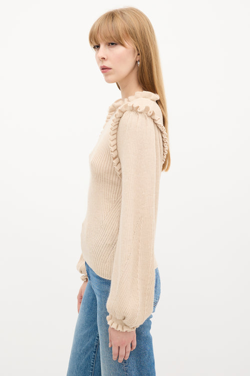 Ulla Johnson Beige Wool 
Silk Ruffle Knit Sweater