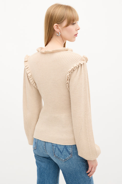 Ulla Johnson Beige Wool 
Silk Ruffle Knit Sweater