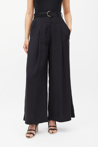 Ulla Johnson Black Belted Wide Leg Trouser