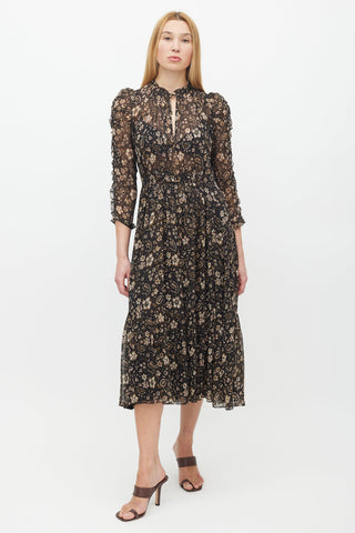 Ulla Johnson Black 
Brown Floral Ruffled Dress