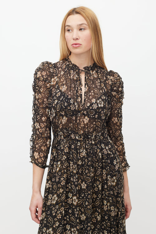 Ulla Johnson Black 
Brown Floral Ruffled Dress