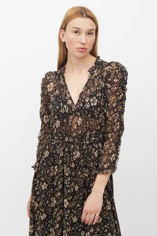 Ulla Johnson Black 
Brown Floral Ruffled Dress